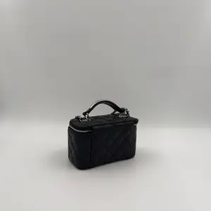 Chanel Black Quilted Calfskin Top Handle Vanity Case Silver - image 117