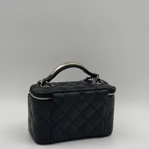 Chanel Black Quilted Calfskin Top Handle Vanity Case Silver - image 120