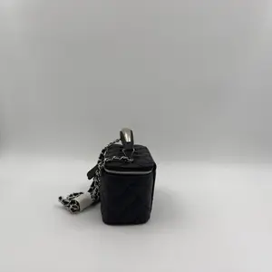 Chanel Black Quilted Calfskin Top Handle Vanity Case Silver - image 118