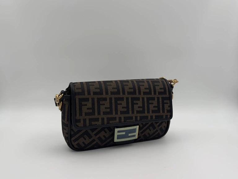 Baguette Mini Brown FF jacquard fabric bag