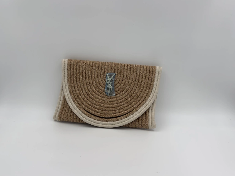 Saint Laurent Cassandre Large Envelope Pouch in Raffia