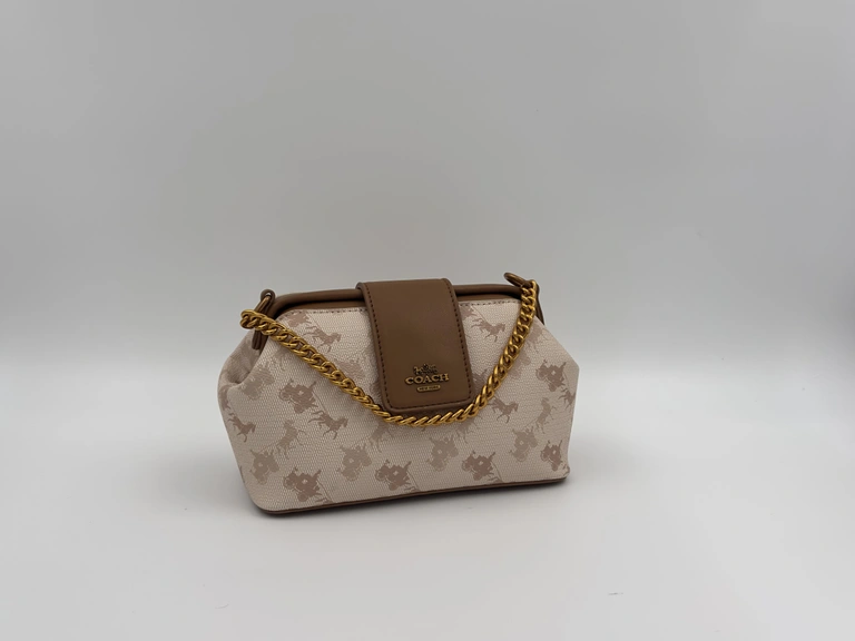 Coach Double Frame Bag 19 in Signature Canvas with Horse and Carriage Print.