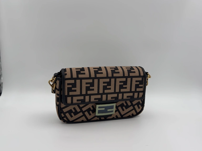 Brown Zucca Print Canvas Baguette Crossbody Bag